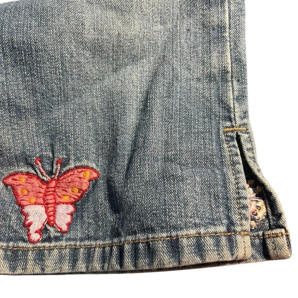 Gap Jeans Girls 8 Capri Embroidered Butterfly Medium Wash Denim Blue 100% Cotton